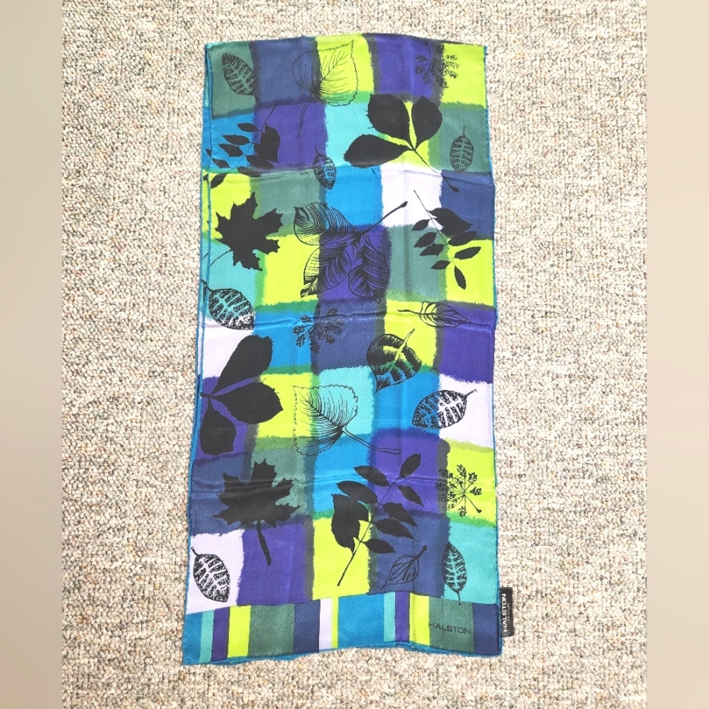 Halston Lifestyle Vibrant Leaf Pattern Silk Oblong Scarf